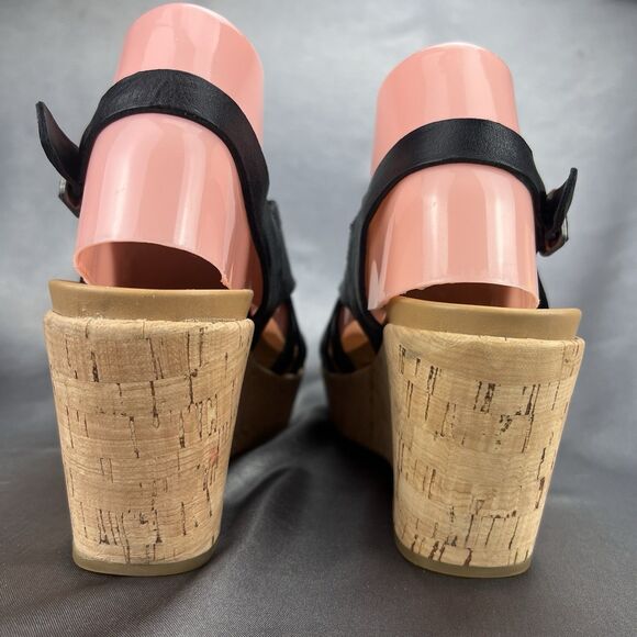 Kork-Ease Adelanto Wedge Sandals Women’s 8 Platform Slingback Black Leather Y2K - Picture 9 of 16
